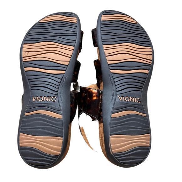 FINAL SALE Vionic Paros Flat Tortoiseshell Strappy Faux Leather Sandals 10 - Picture 9 of 13